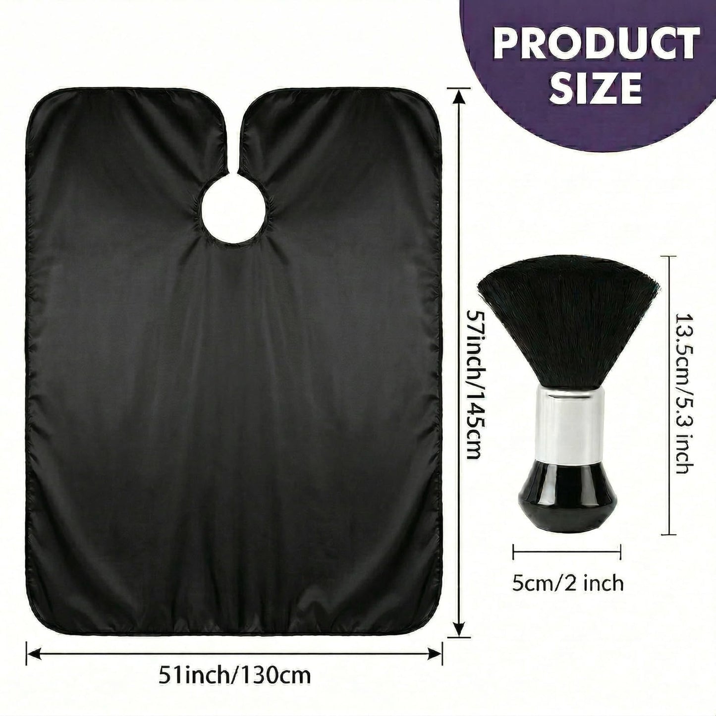 Hair Cutting Cape Set, Barber Cape with Neck Brush and Disposable Neck Paper - Waterproof Anti-Static Large Salon Hair Cape, 57" x 51"(Black)