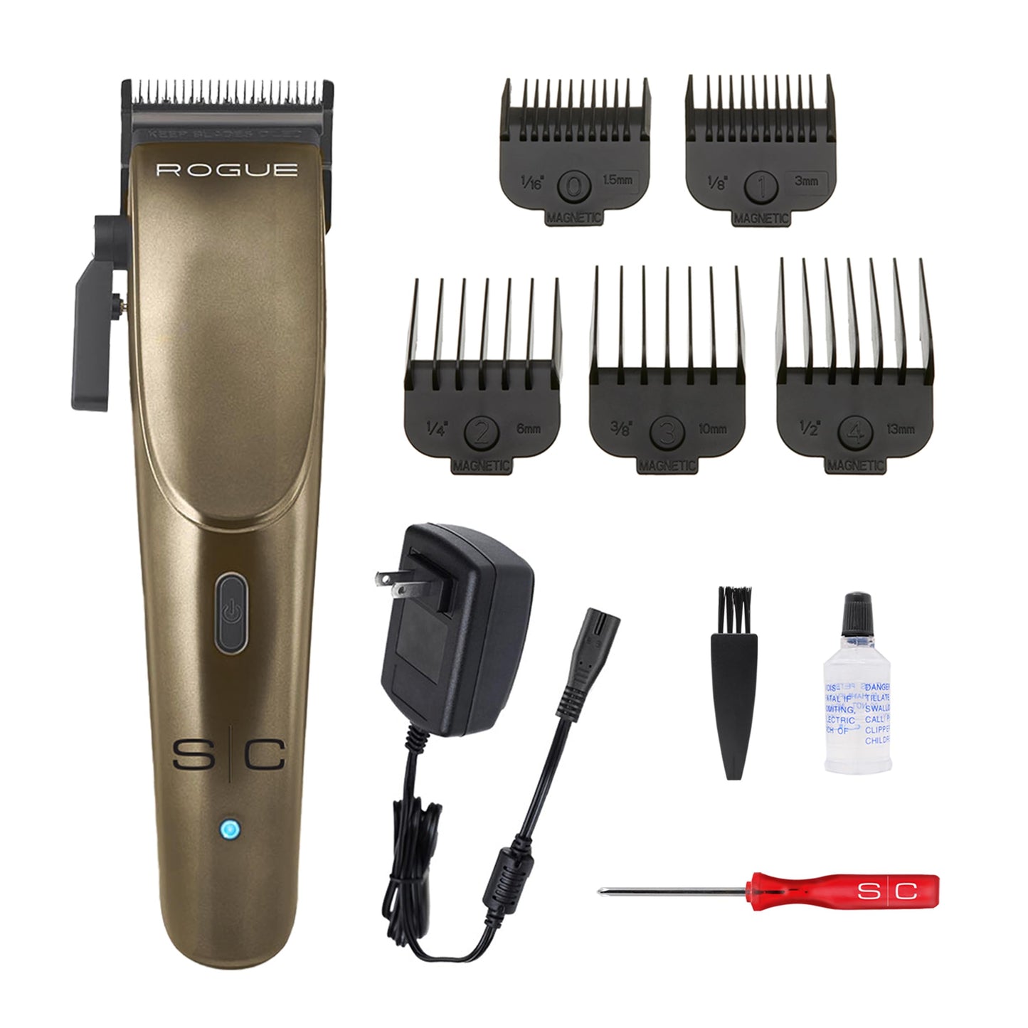 Stylecraft Rogue Professional 9V Microchipped Magnetic Motor Cordless Hair Clipper, 5 Guards, Matte Gunmetal