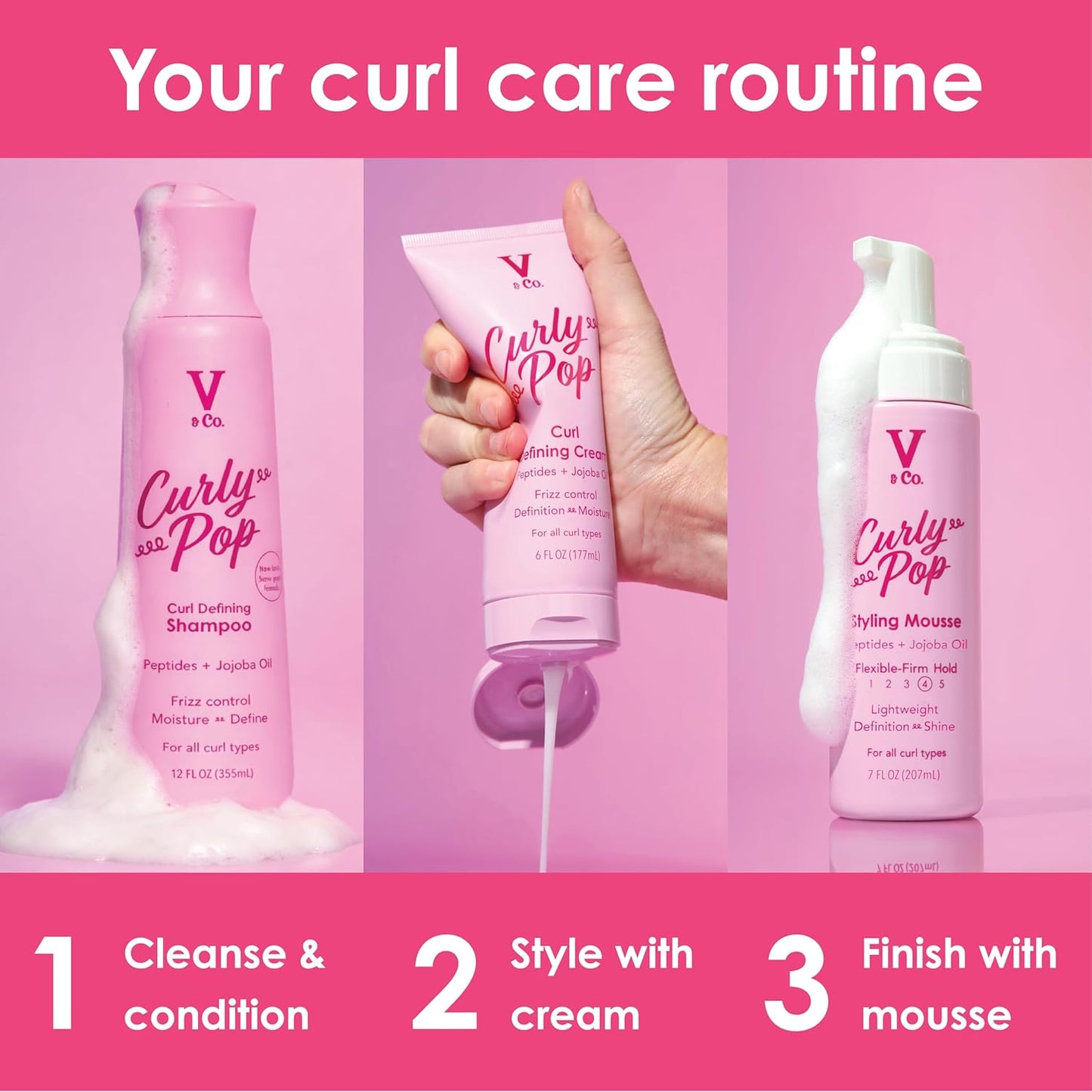 Curly Pop Curl Defining Cream - Anti-Frizz Moisturizing Hair Care with Peptides & Jojoba Oil | 6 oz