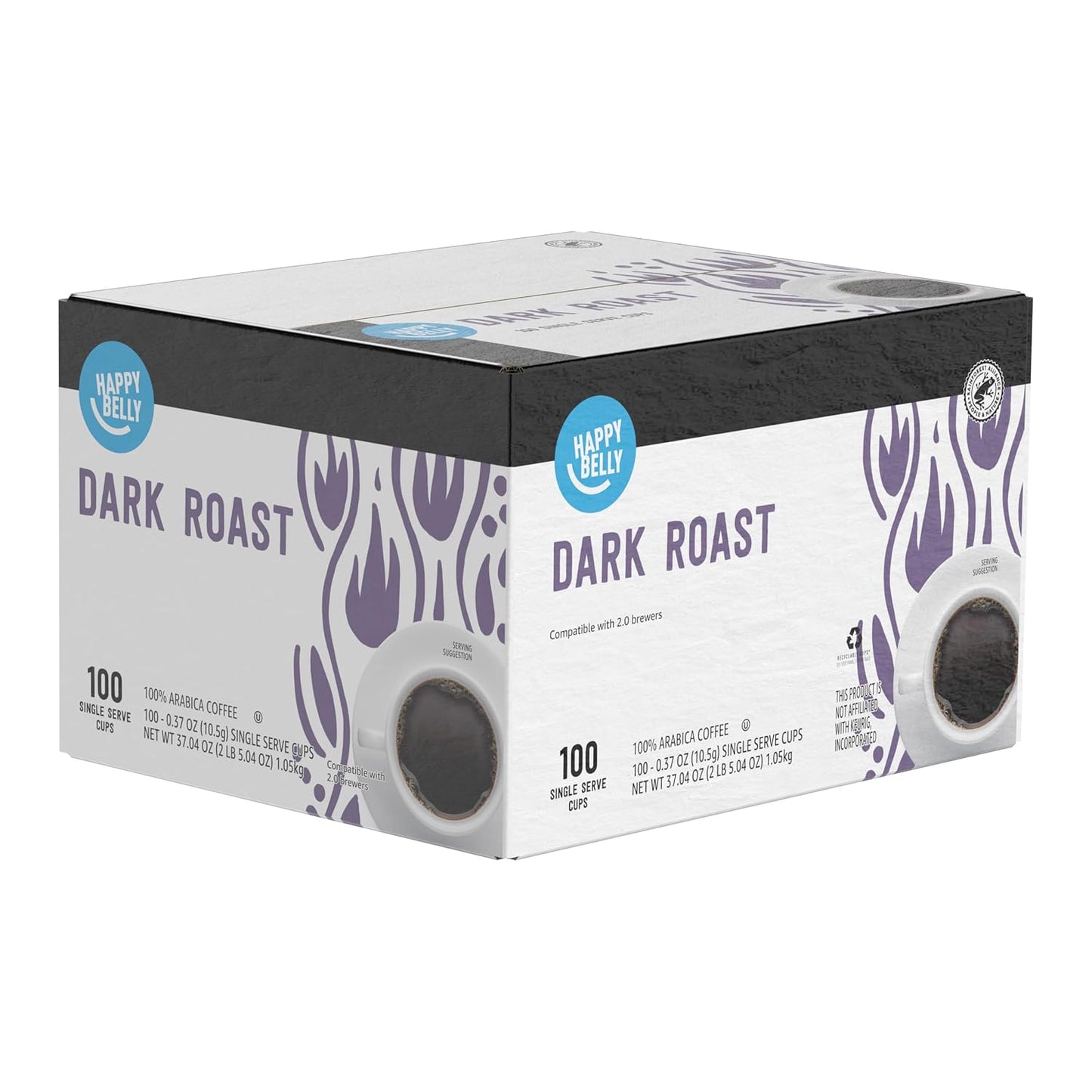 Happy Belly Dark Roast Coffee Pods - Compatible with Keurig 2.0 | 100 Count