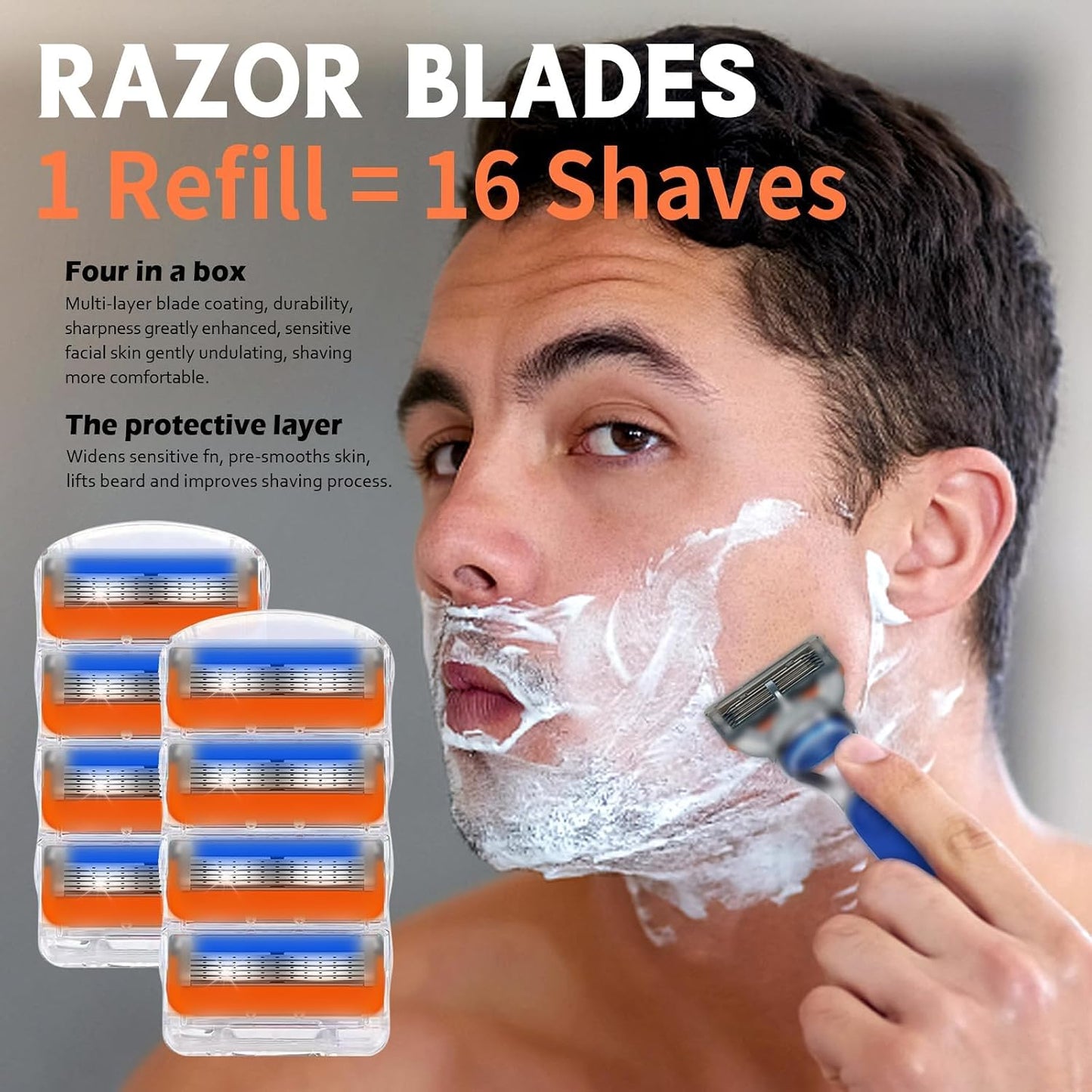 16 PCS Razor Blade Refills for Fusion 5 | Comfortable Orange Shaving Blades