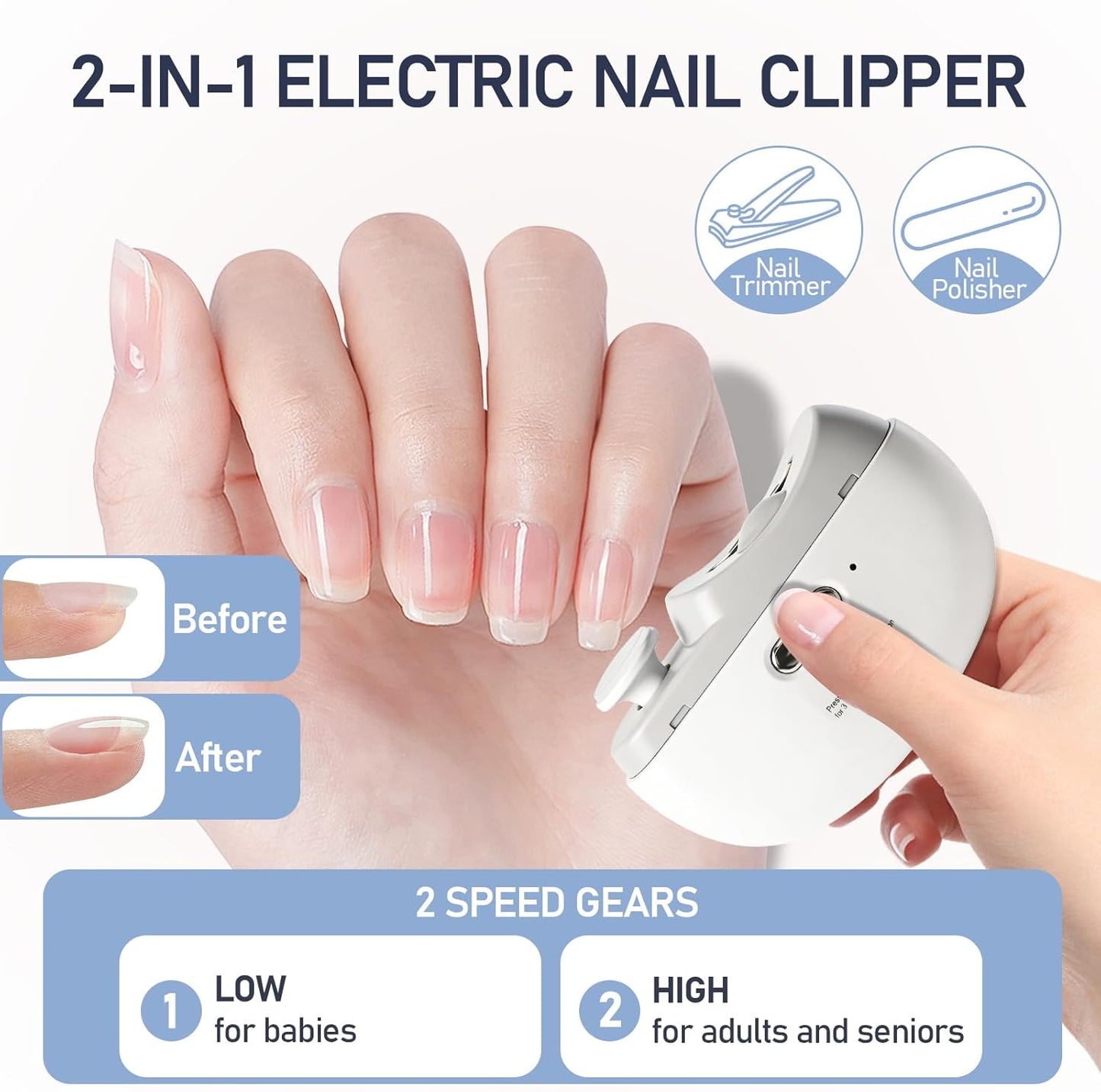 Electric Nail Clipper - Rechargeable Trimmer with LED Light | Ultra-Quiet & Safe for Kids, Adults, Seniors