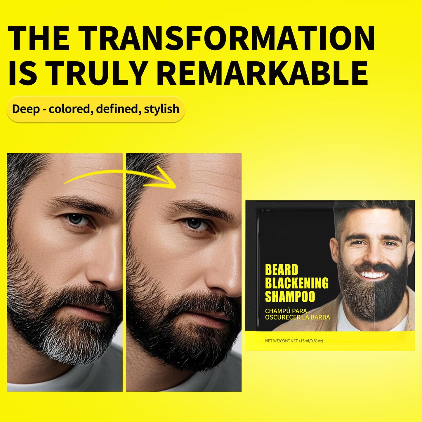 Gowwim Beard Dye Shampoo for Men, Natural Plant Extracts Blackening Beard Color Skin-Friendly 10x15ml Travel Packs