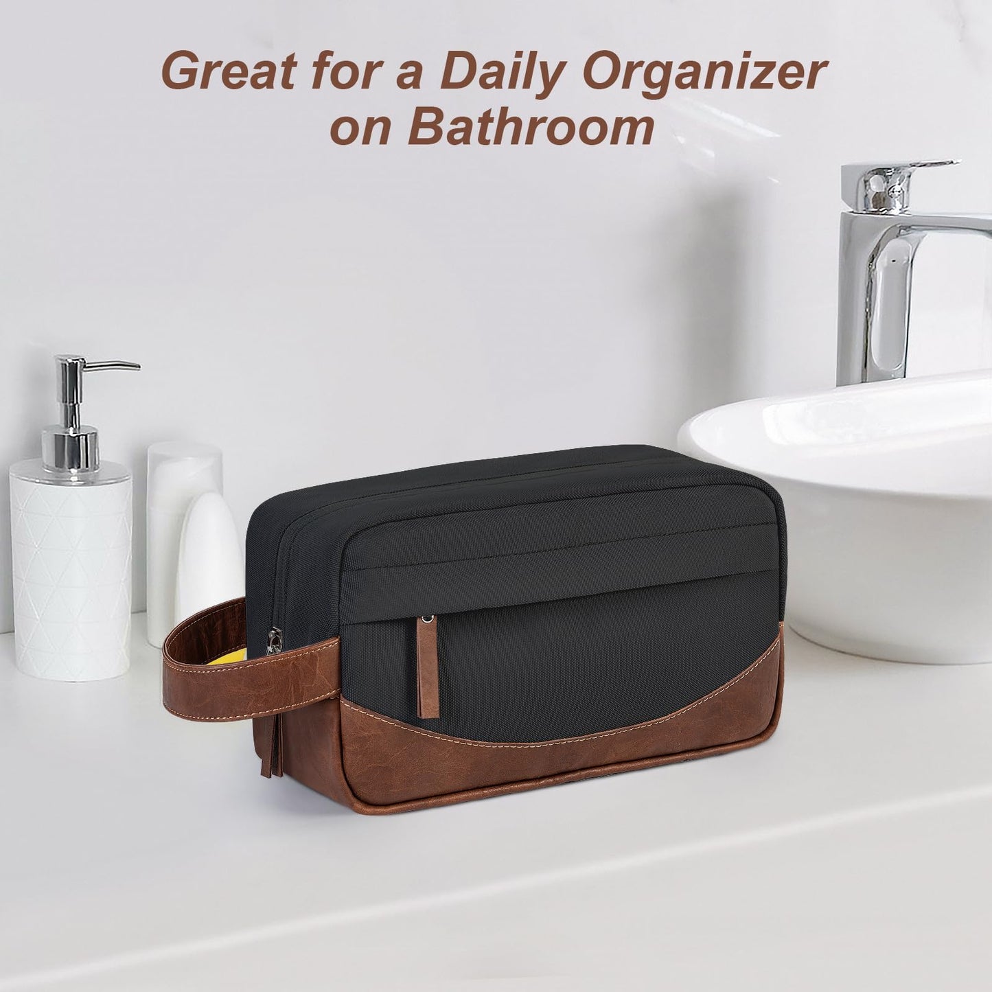 Ezday Travel Toiletry Bag for Men, Hanging Toiletry Organizer, Water Resistant Shaving Kit with Large Capacity for Travel Accessories (Black, Medium)