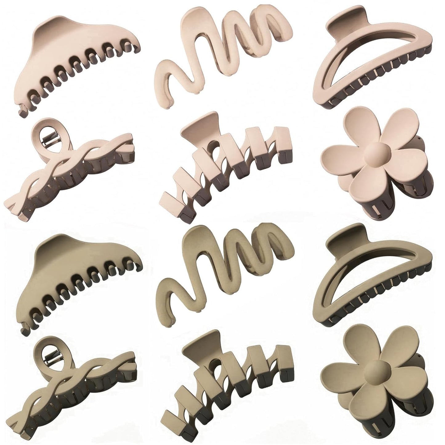 Claw Clips for Women - 12 Pcs Non-Slip Large Jaw Hair Clips | Multi-Shape Black Accessories for Thick & Curly Hair