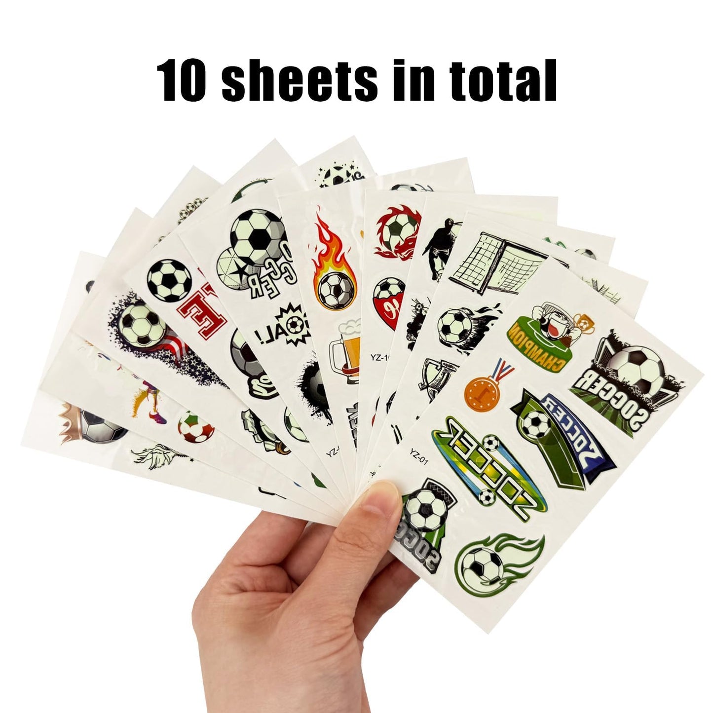 10 Sheets Soccer Ball Pre-Cut Luminous Glow in the Dark Temporary Tattoos for Birthday Party Decorations Favors Supplies Decor Europa Sports Tattoo Stickers Gifts Class School Game Events