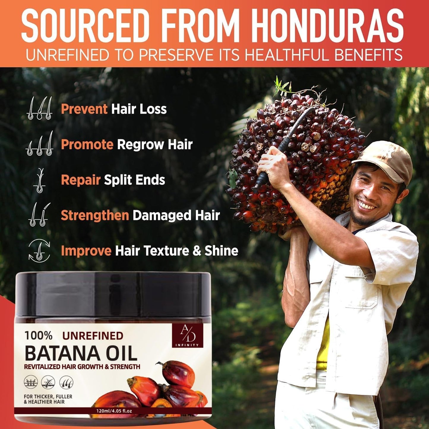 Raw Batana Oil for Hair Growth - Organic Pure Formula with Keratin & Coffee Extract | 4oz
