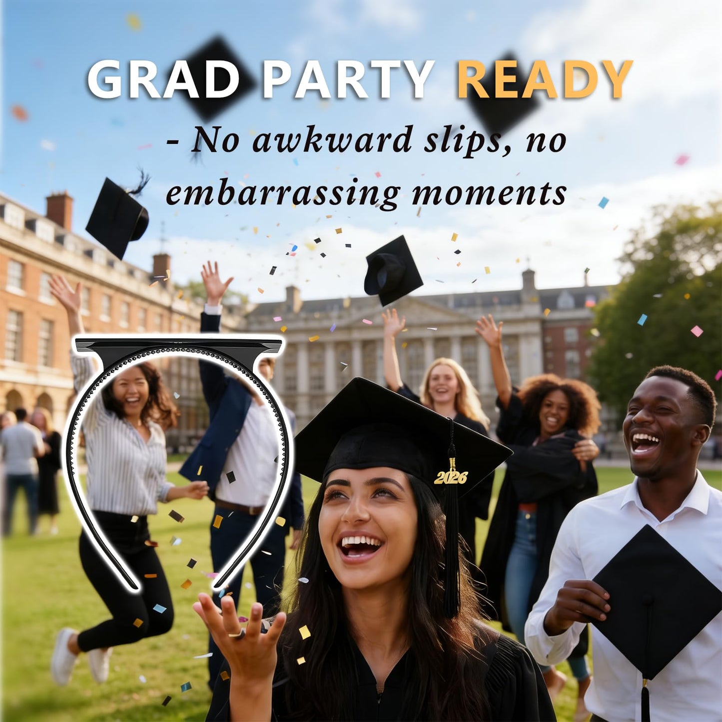 Ecuupas Graduation Cap Headband Grad Cap Hairbands for Graduation Insert Grad Hat Headband Holder Secures Hat Accessories for Graduates, Students, Women