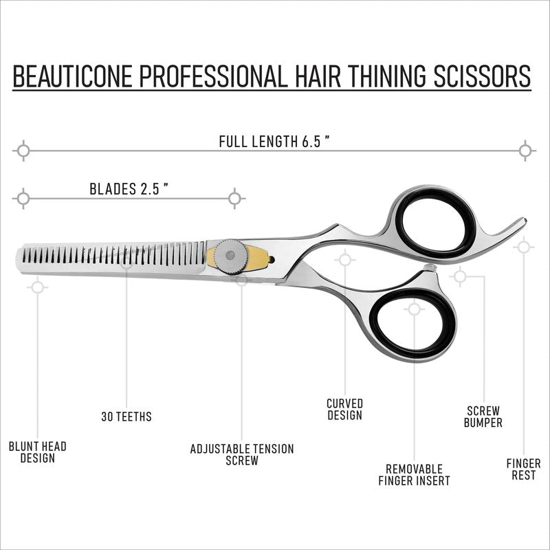 Hair Cutting & Thinning Scissors Set, Professional 6.5" Barber Shears for Haircut Men/Women, Beard & Mustache Trimming Stainless Steel Hairdressing Scissors, Adjustable Screw