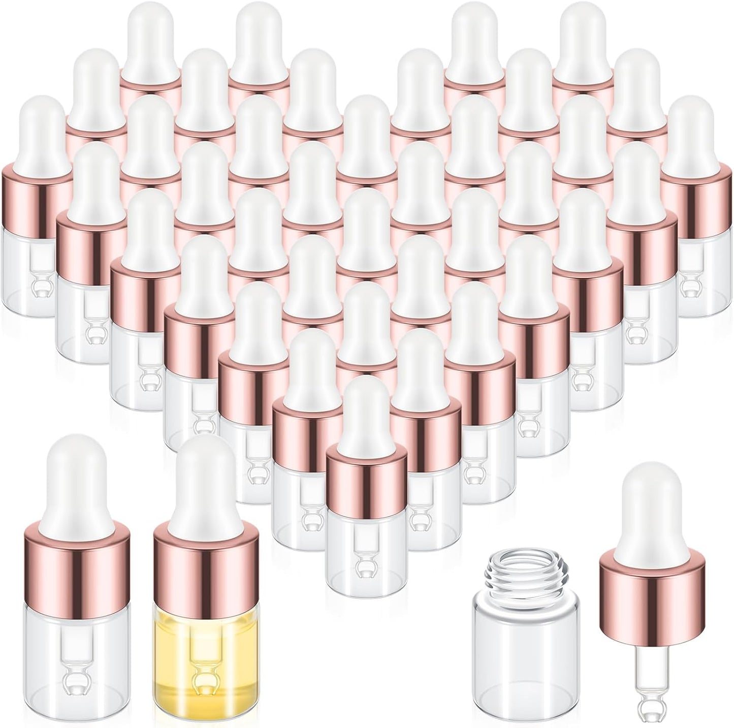Mini Glass Oil Dropper Bottles - 100 Pcs 1 ml Clear Essential Sample Containers | Travel-Friendly Perfume Vials with Caps