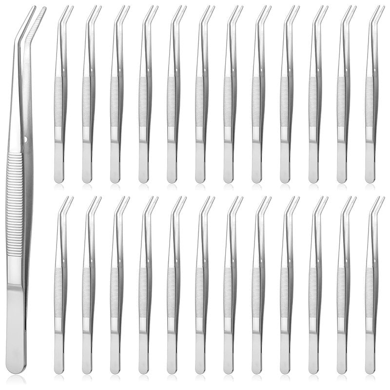 24 Pcs Stainless Steel Tweezers for Crafting with Curved Serrated Tip Multipurpose Forceps Sewing Machine Tweezers