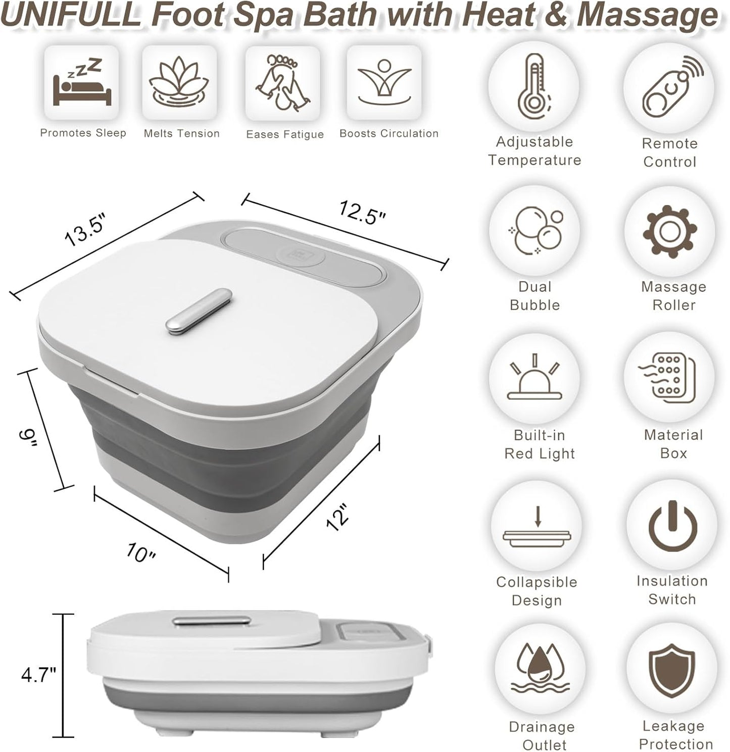 Collapsible Foot Spa Bath with Heat & Massage Rollers | Temperature Control, Bubble Function, Red Light