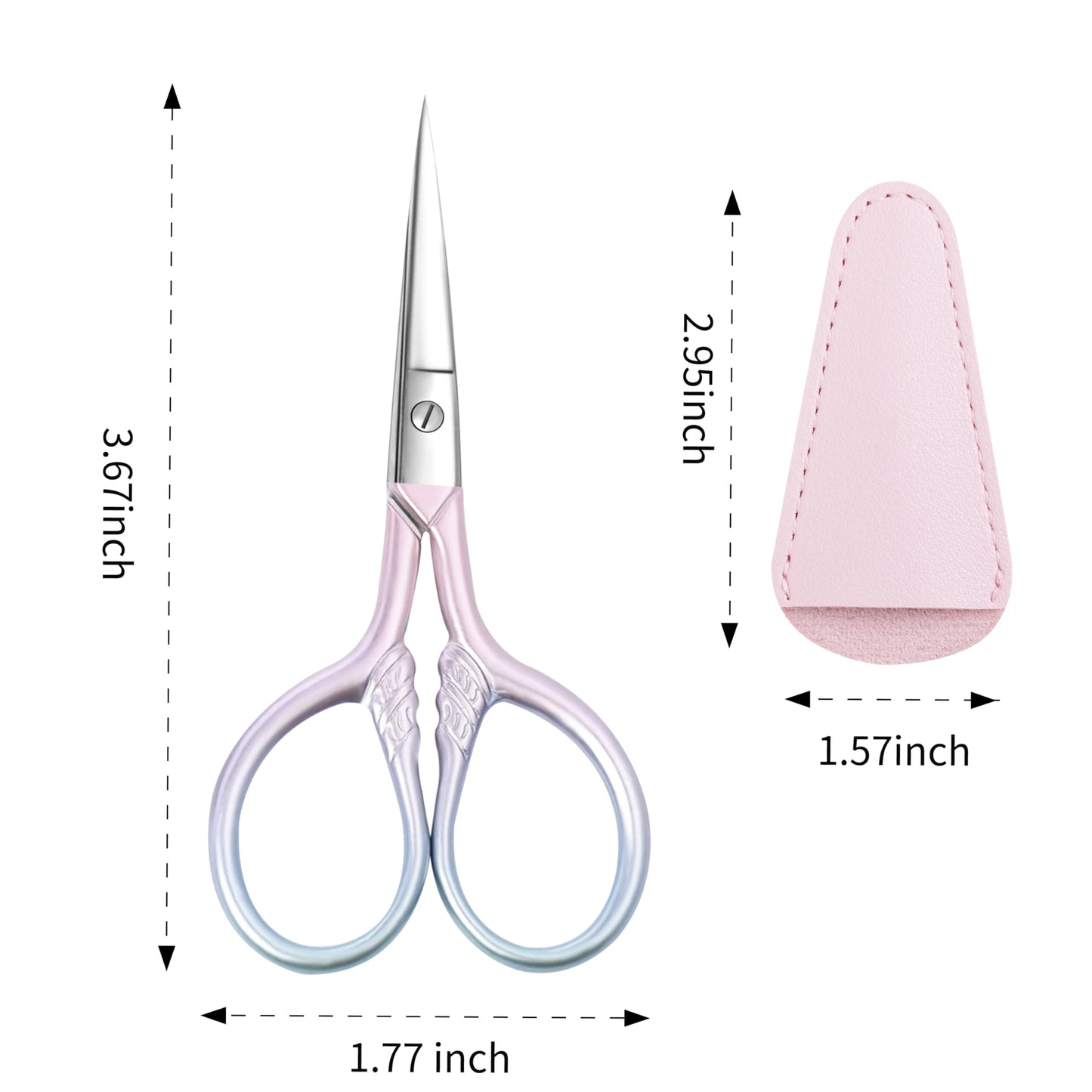 2 Pcs Eyebrow Scissors for Women, Professional Grooming Mini Scissors with Stainless Steel Straight Tip, 3.5 Inch Pink Small Scissors Beauty for Facial Hair, Eyebrows, Beard, Ear, Nose, Moustache