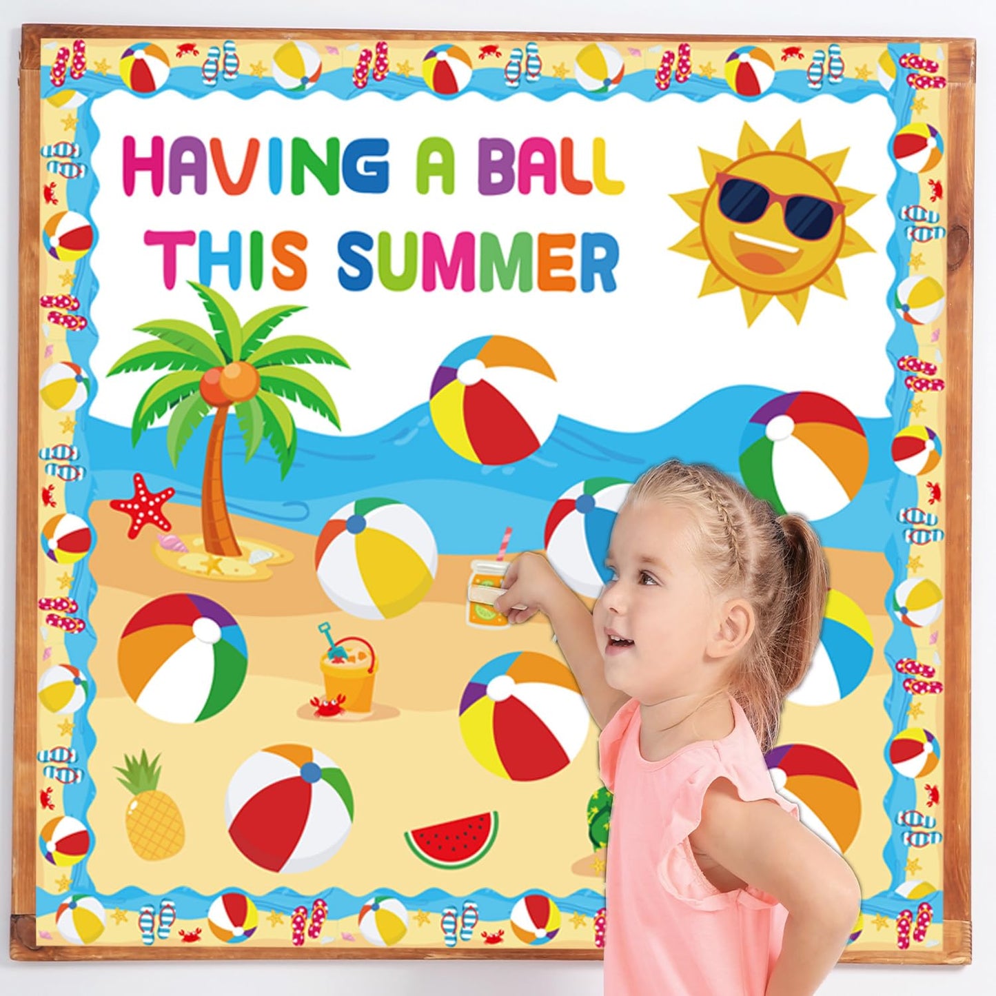 Summer Beach Bulletin Board Decorations Set Summer Decorations for Classroom Office Beach Ball Paper Cutouts May June Library Bulletin Board Decor for Wall Door Home Teacher Supply 63 PCS