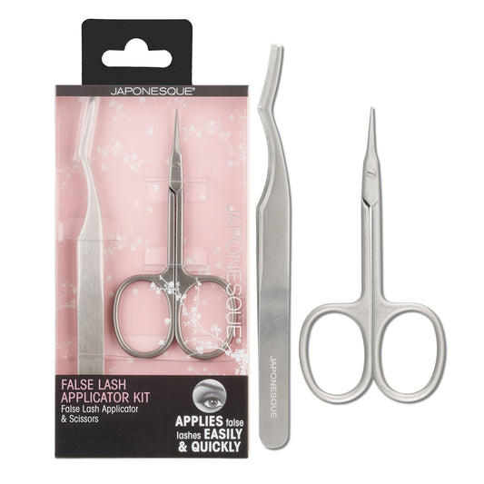 JAPONESQUE False Eyelash Applicator Kit, Stainless Steel Scissors And Tweezer Applicator Duo - Two Piece Kit For Easy, Natural Looking False Eyelashes, Works On Strips and Lash Clusters