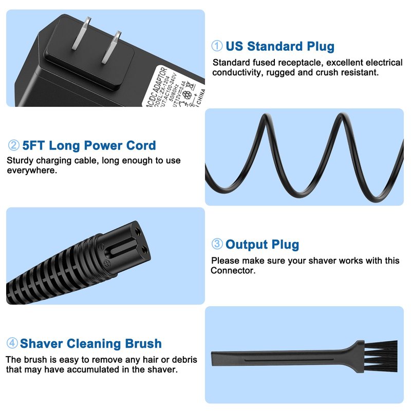 Meliya 12V Charger Cord Compatible with Braun Shaver Series 7 3 9 5 1, 3040s 310s 340s 740s 7020s 9330s 760cc 790cc 5190cc 7085cc 7865cc 9090cc 9095cc 9290cc 9385cc 9577cc Razor Trimmer