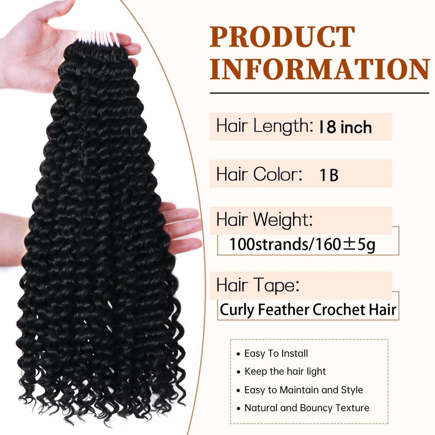 Curly Feather Miracle Knots Crochet Human Hair Feeling 18 Inch 100 Strands Invisible Knotless Pre-Separated Deep Wave Crochet Hair Extensions (1B, 18 Inch-100 Roots)