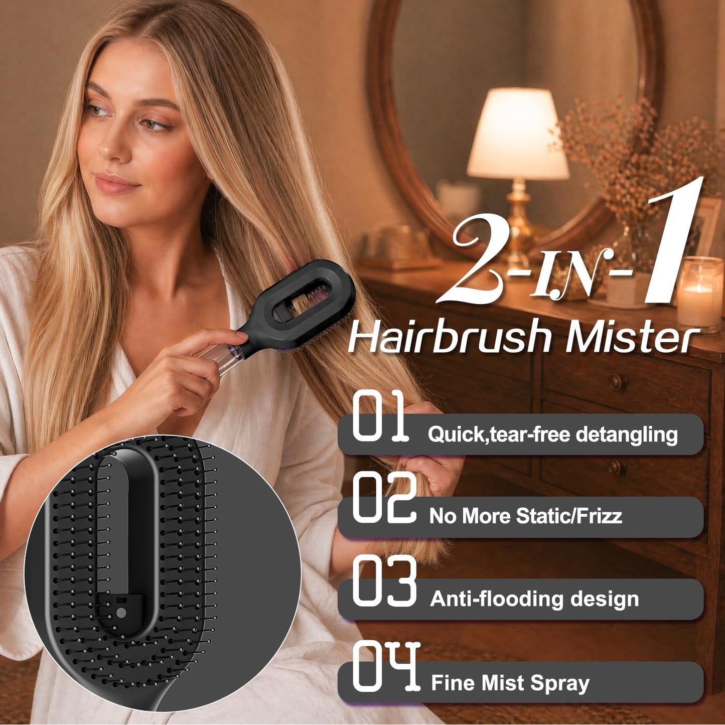 Thick & Long Hair Brush with Water Spray – 2-in-1 Detangling Brush, Anti-Static Mist, Painless Knots Remover for Severely Tangled Curly Hair, Reduce Breakage & Frizz (2, Blue)