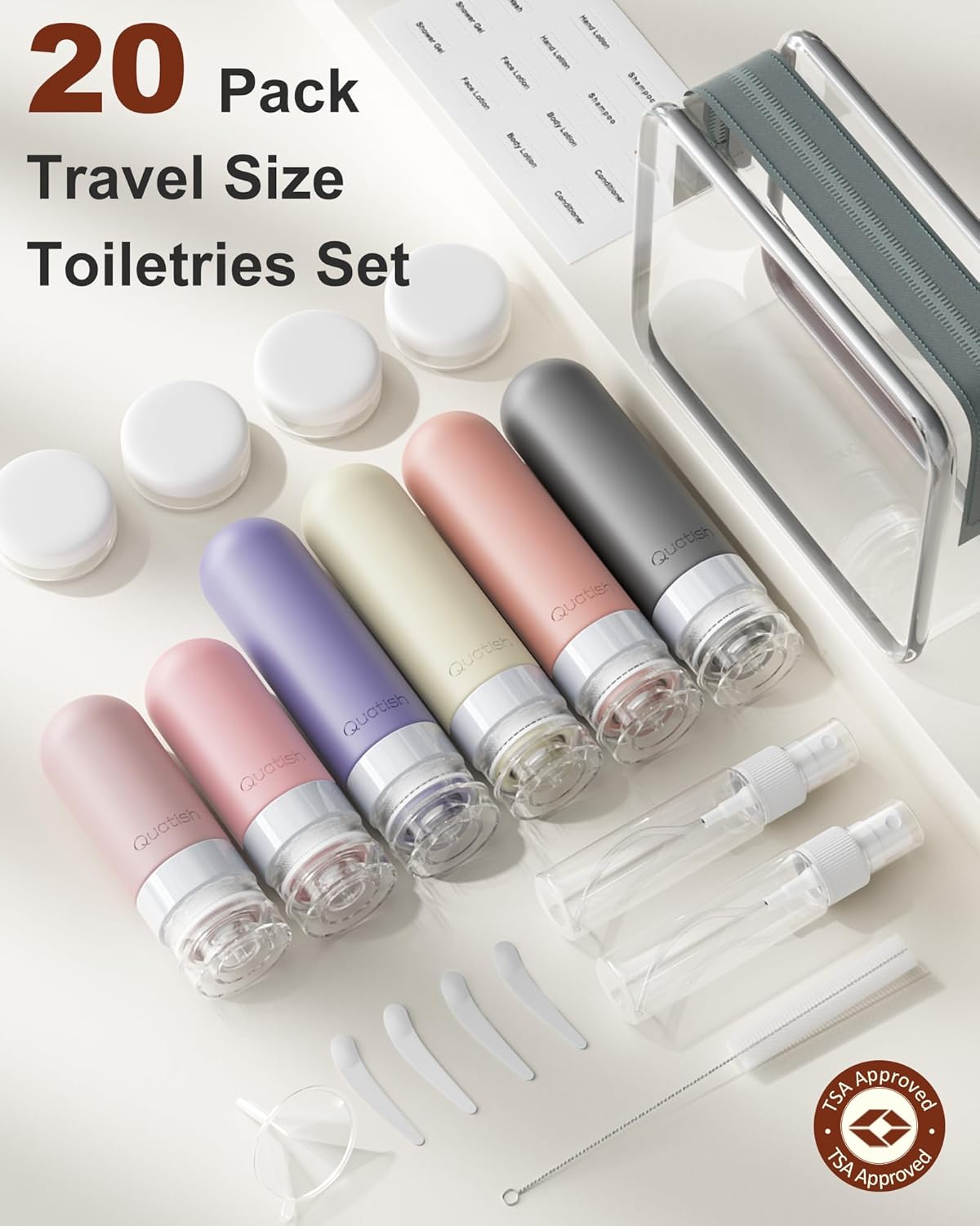 Travel Bottles for Toiletries - TSA Approved Leak Proof Silicone Containers | 20 Pack, Dusty Pink