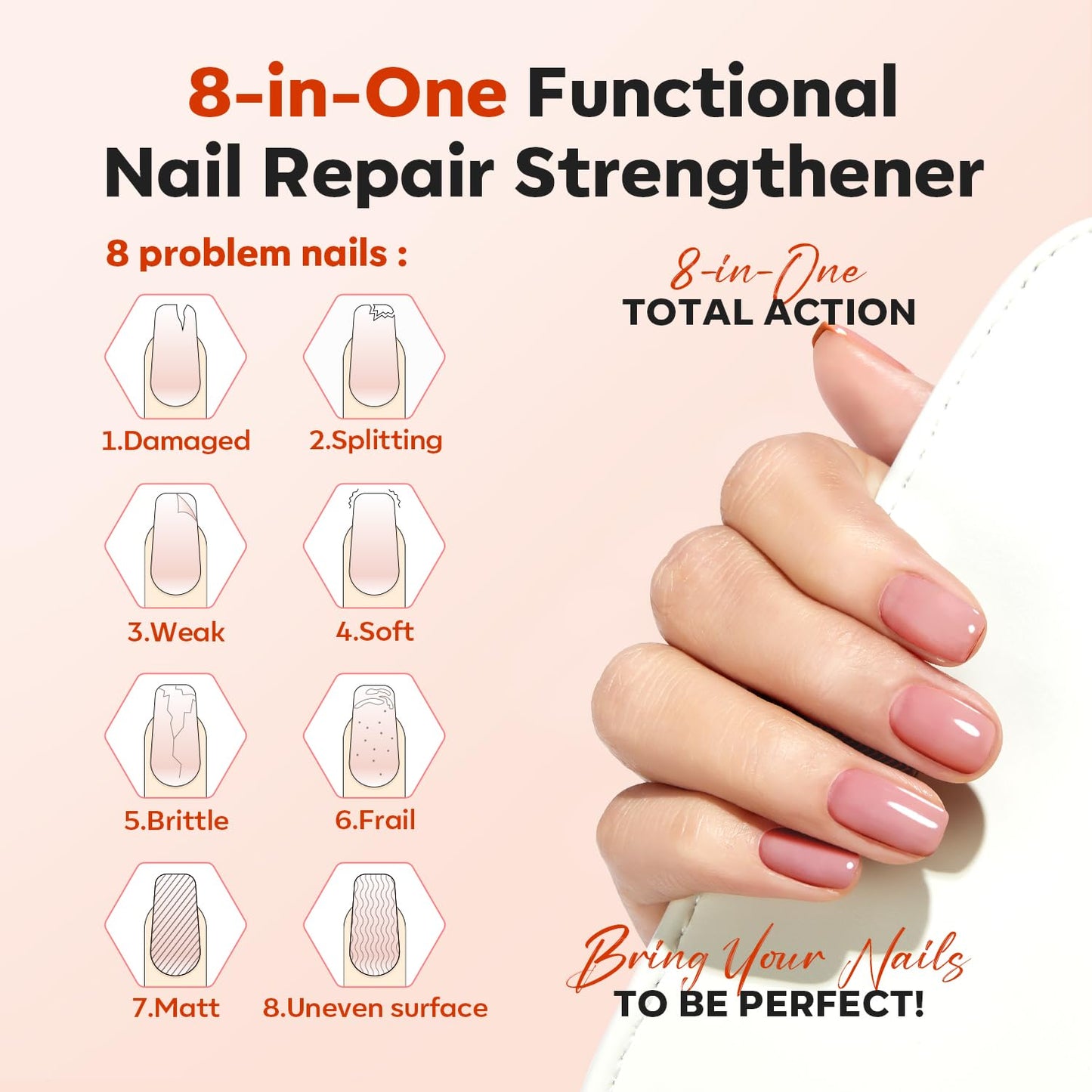 modelones Nail Strengthener and Growth Blushed Berry Nail Polish Quick Dry Nail Repair for Damaged Nails Strengthening Polish Natural Concealer Foundation Toenails & Nail Care Gifts for Women
