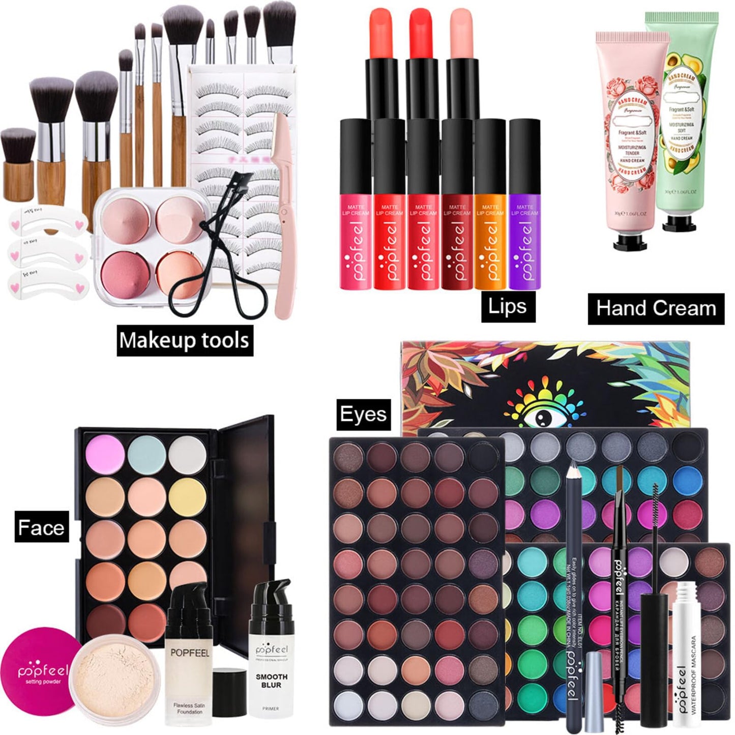Pure Vie All-in-One Holiday Gift Surprise Makeup Set Essential Starter Bundle Include Eyeshadow Palette Lipstick Concealer Blush Mascara Eyeliner Face Powder Lipgloss Brush - Full Makeup Kit for Women
