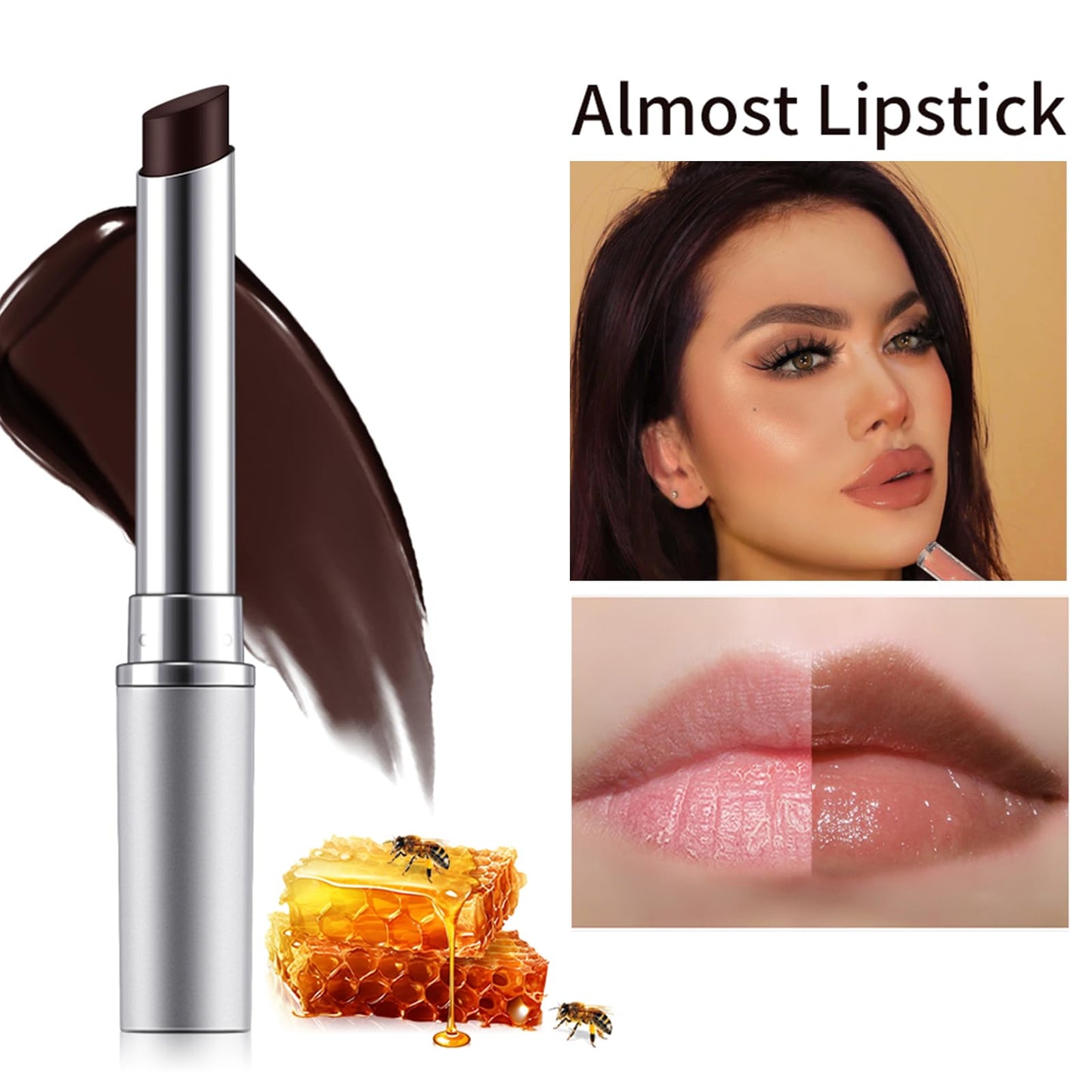Mrettick 2PCS Honey Lipstick Tinted Lip Balm in Black and Pink，Sheer Hydrating Lipstick for All Skin Tones - Moisturizing Lip Color - Natural Glossy Finish