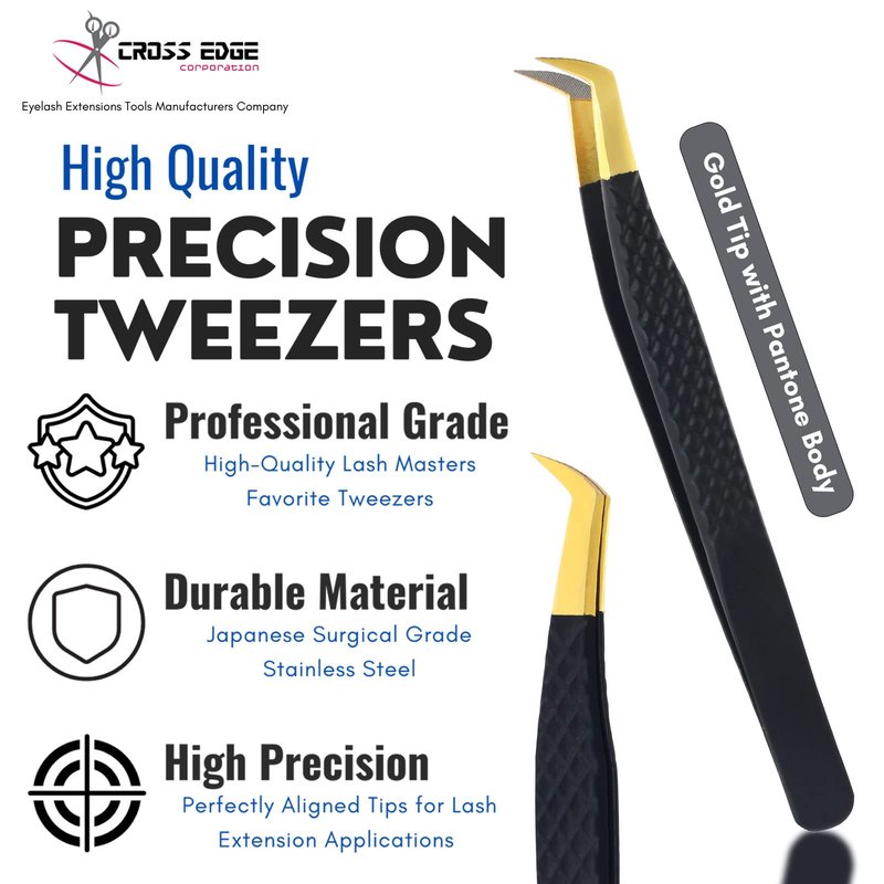 My Lash Tools Fiber Tip Lash Tweezers for Eyelash Extensions Professional Lash Tech Supplies Must Haves Volume Boot Eyelash Tweezers 12cm Stainless Steel Mink Fan Making Lashing Tweezer (Black)