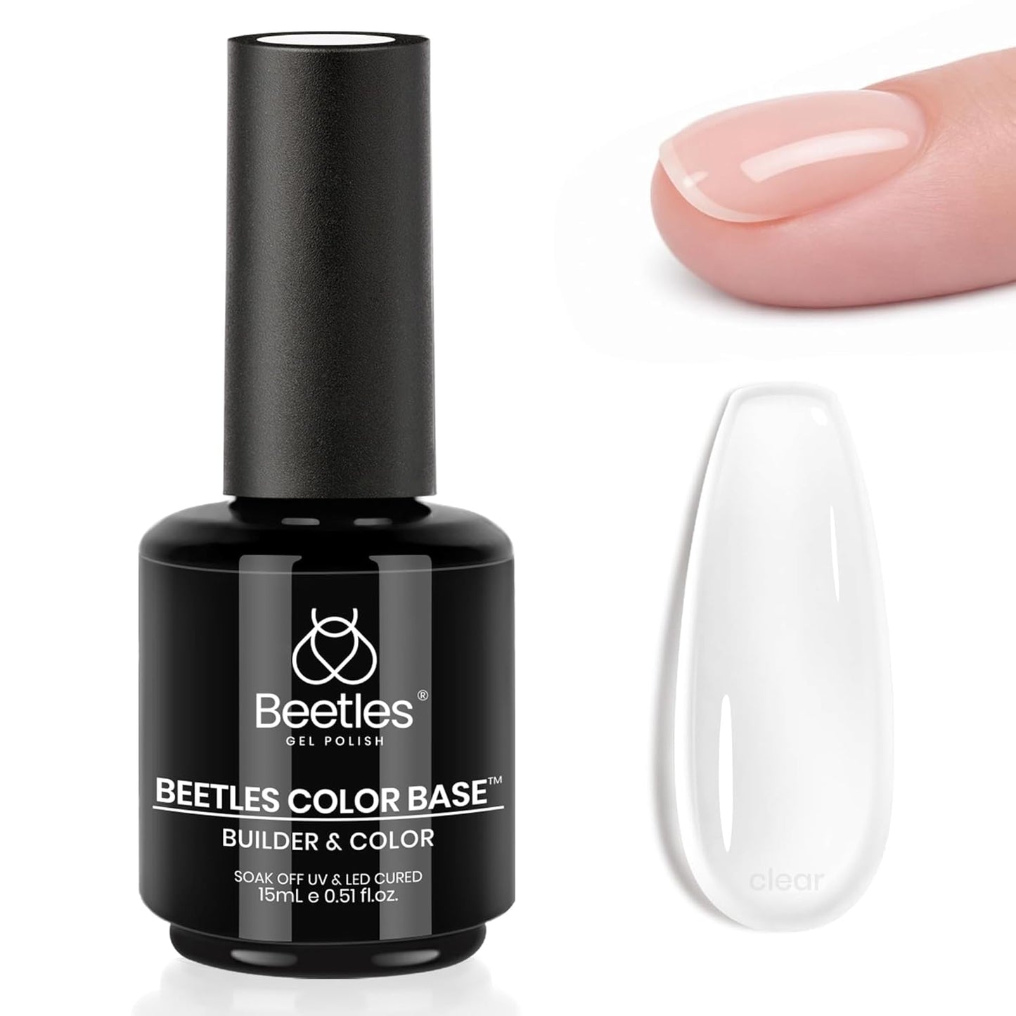 Beetles Rubber Base Builder Nail Gel - Clear Strengthening & Thickening Formula | 15ml Soak Off UV LED for Weak Nails