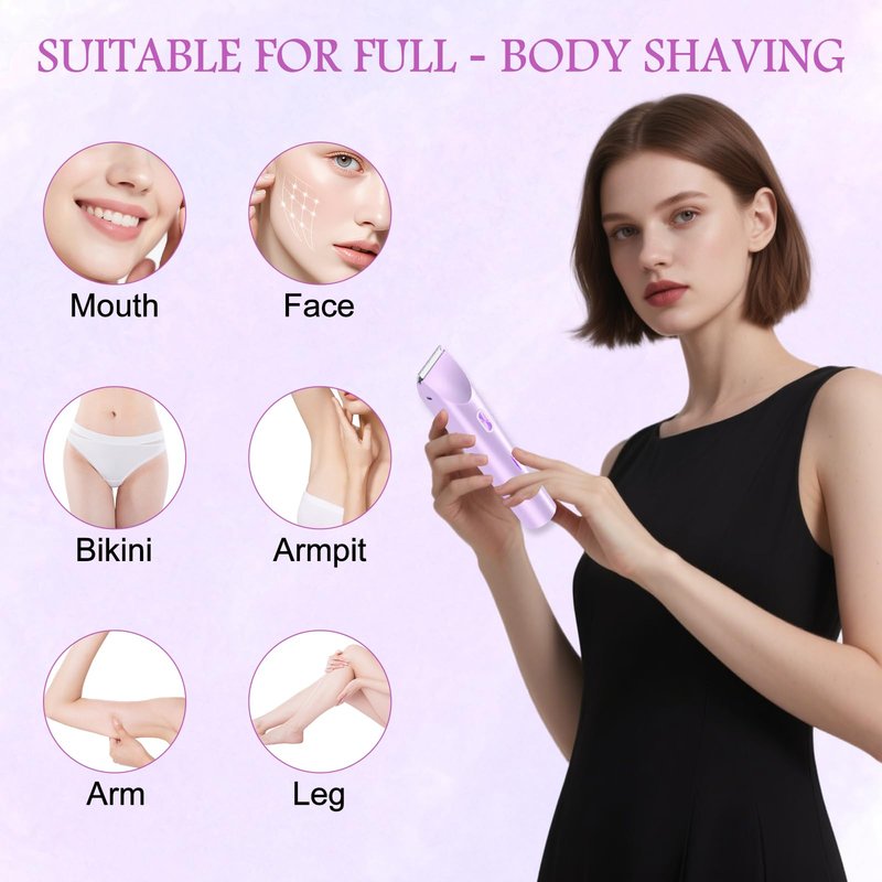 Bikini Trimmer for Women, 2 in 1 Electric Razors for Women, Rechargeable Cordless & Painless Hair Removal, Ultra Low Silent, Easy Cleaning, IPX7 Waterproof Bikini Shaver for Sensitive Skin (Purple)