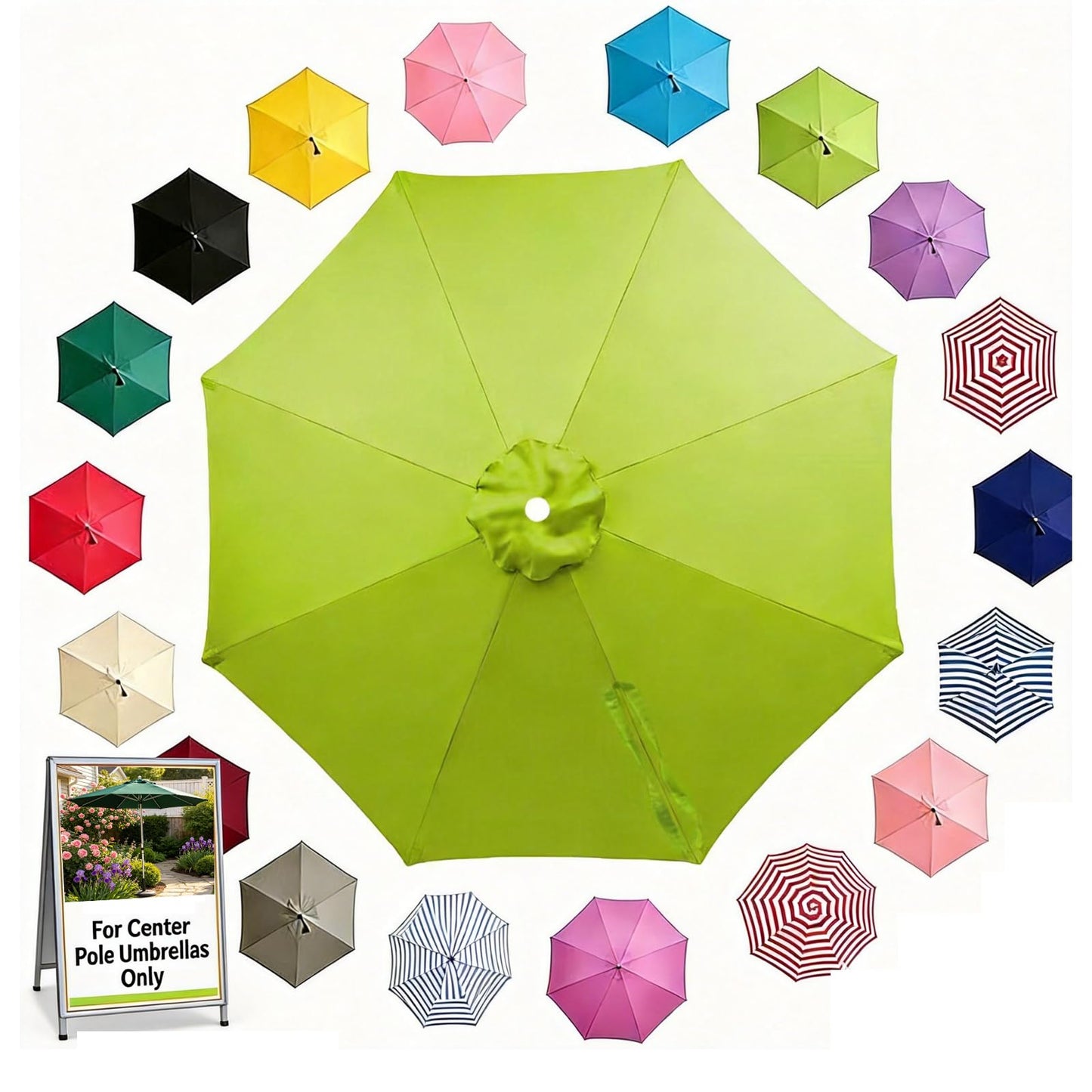 11FT 8Ribs Market Patio Umbrella Replacement Canopy,UV Protective Umbrella Fabric Replacement Canopy Cover for Outdoor Garden Backyard, Pool(3.3M) (Grass Green)