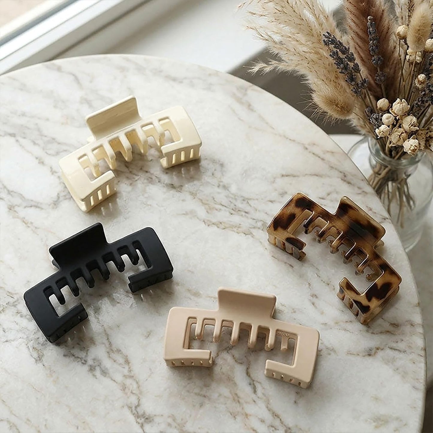 Hat-Friendly Claw Clips for Baseball Caps - Large Tortoise Shell Adjustable Non-Slip Hair Clips | 4-Pack Leopard, 10CM