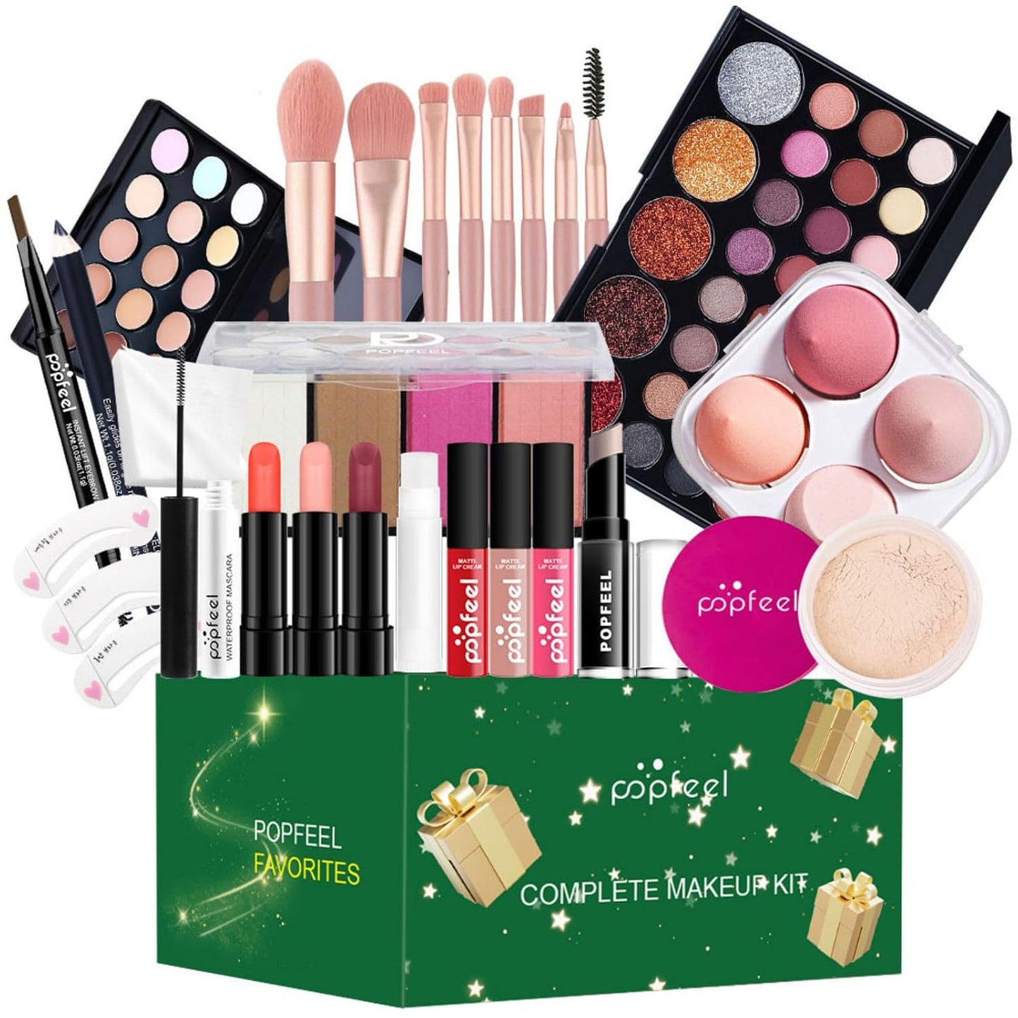 Holiday Makeup Gift Set - Complete Kit for Women & Teens | Includes Eyeshadow Palette, Lipstick, Blush, Concealer, Face Powder, Mascara, Lip Gloss