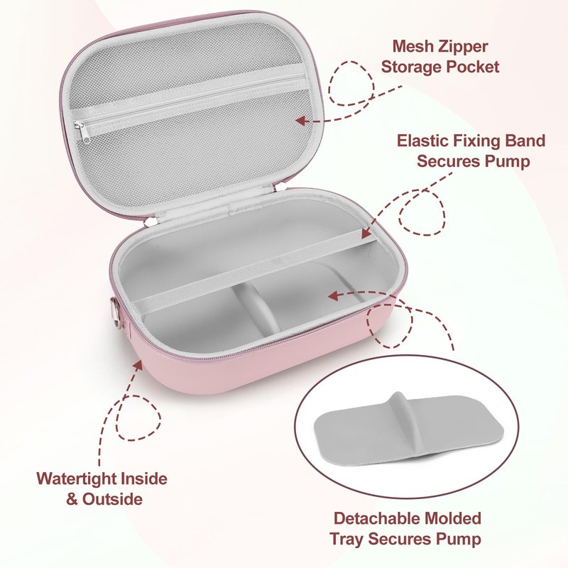 Wearable Breast Pump Bag for Hands-Free Breast Pumps, Hard Breast Pump Case for Momcozy/Willow/eufy/Security/Medela and More, Storage Bag for Pumping Travel Bag/Diaper Bag/Handbag (Pink)