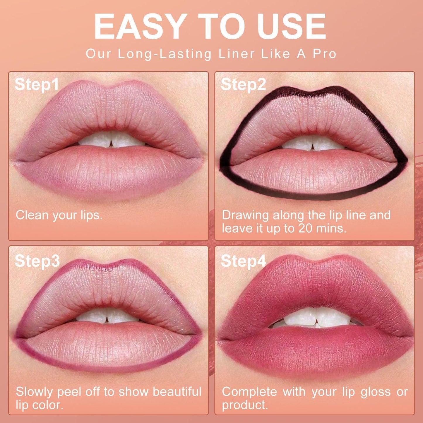 OETUIOW Peel Off Lip Stain Long-Lasting Waterproof, Moisturizing Lip Liner Stain Natural Lip Color, Lip Liner Peel Off Stain Enhancing Complexion for Women Girls (Rose)