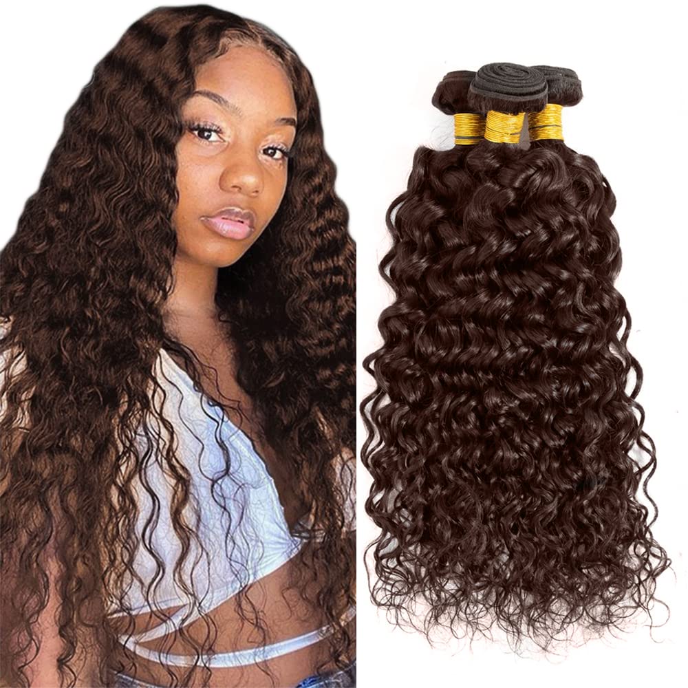 12 14 16 Inch #4 Brown Bundles Human Hair Water Wave 3 Bundles Brazilian Remy Hair 50 Grams/Bundle 10A Grade Unprocessed Virgin Hairs Chocolate Brown Water Wave Bundle Weaves Extensions