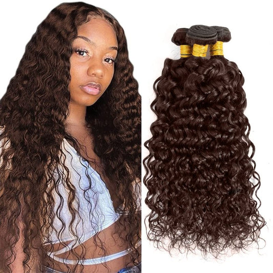 12 14 16 Inch #4 Brown Bundles Human Hair Water Wave 3 Bundles Brazilian Remy Hair 50 Grams/Bundle 10A Grade Unprocessed Virgin Hairs Chocolate Brown Water Wave Bundle Weaves Extensions