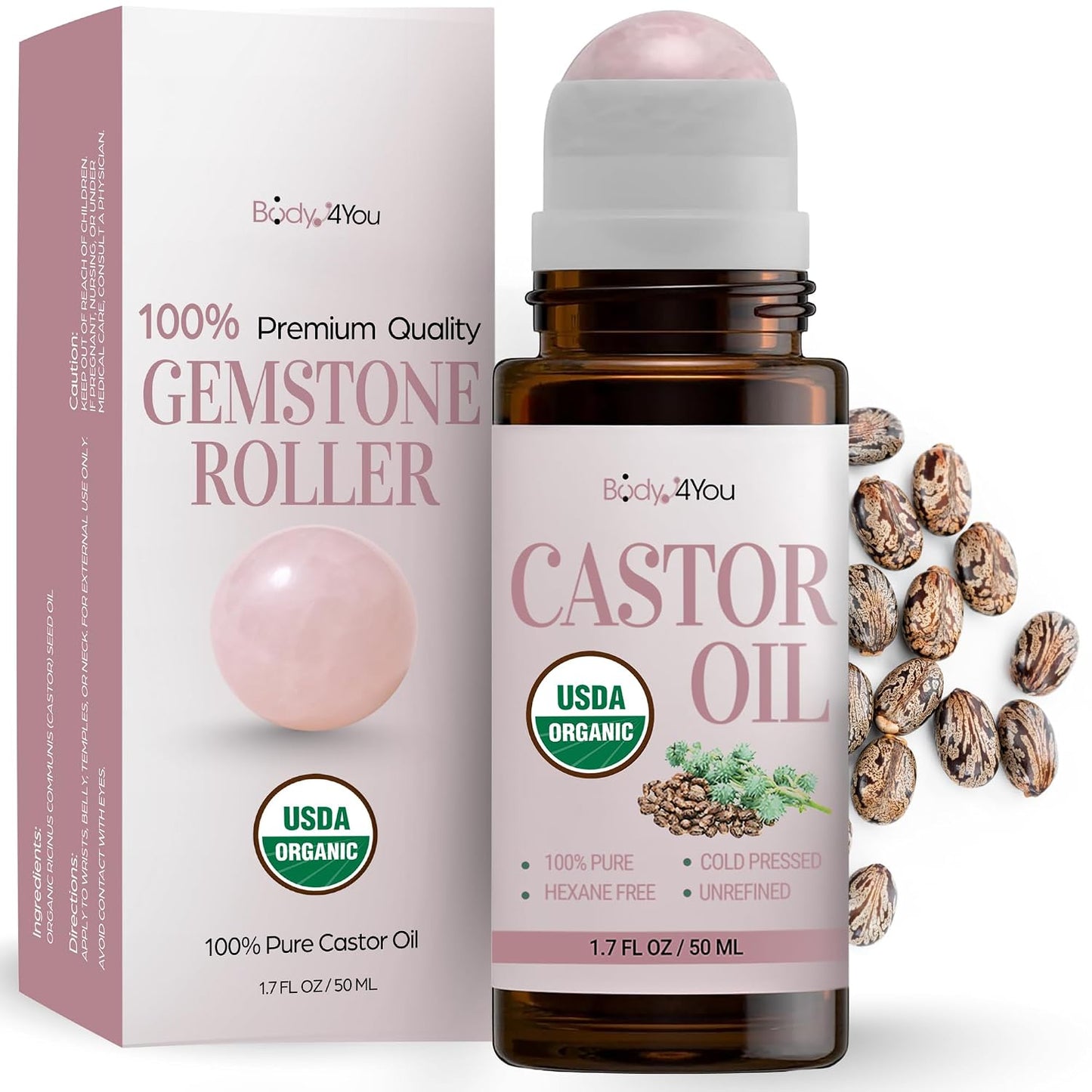 Castor Oil Roll-On for Eyelashes & Eyebrows - 100% Pure Organic Cold Pressed | Hydrating Growth Oil - 1.7 Fl Oz