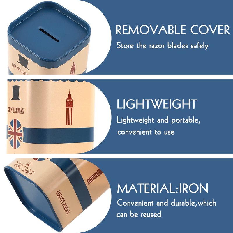 4 Pack Detachable Razor Blade Disposal Container for Used Safety Razor Blade, Large Capacity Iron Disposal Case (Blue)