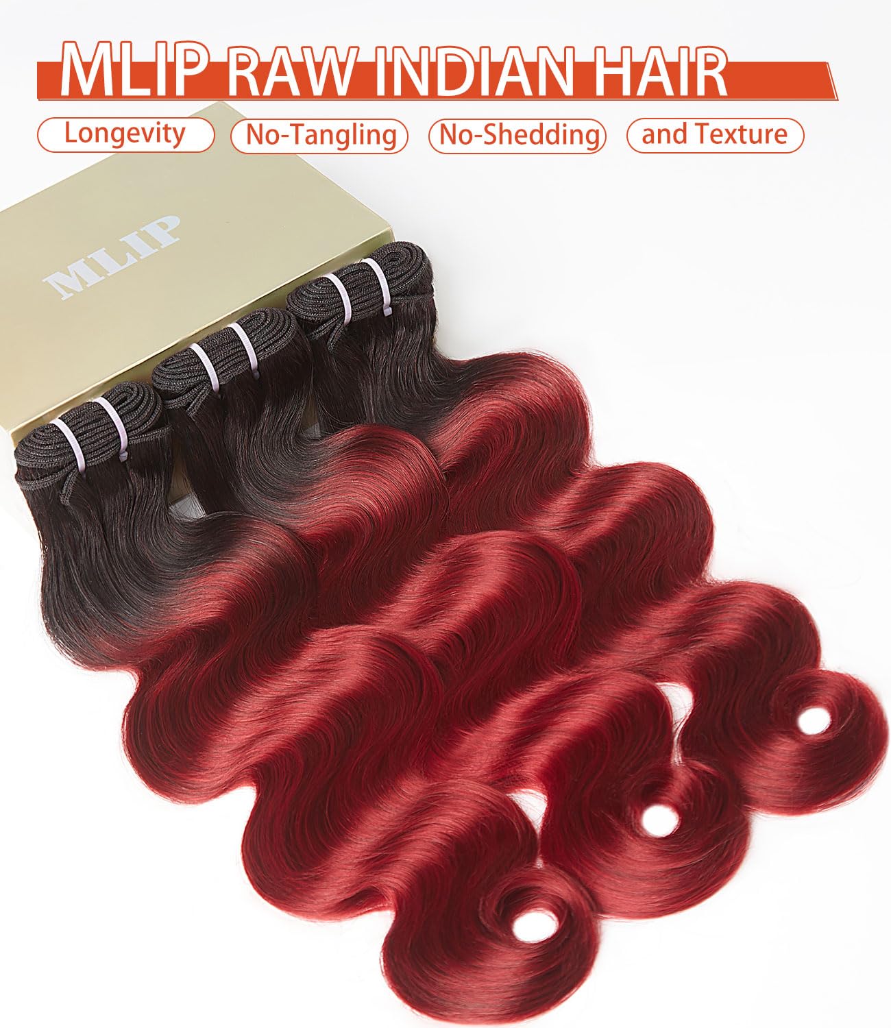 MLIP Body Wave Bundles Human Hair, 100% Raw Indian Hair, Full & Thick, No Tangle No Shedding, Silky Soft After Multiple Washes, Lasts 3X Longer, 1B99J Color, Single Bundle 24 Inch