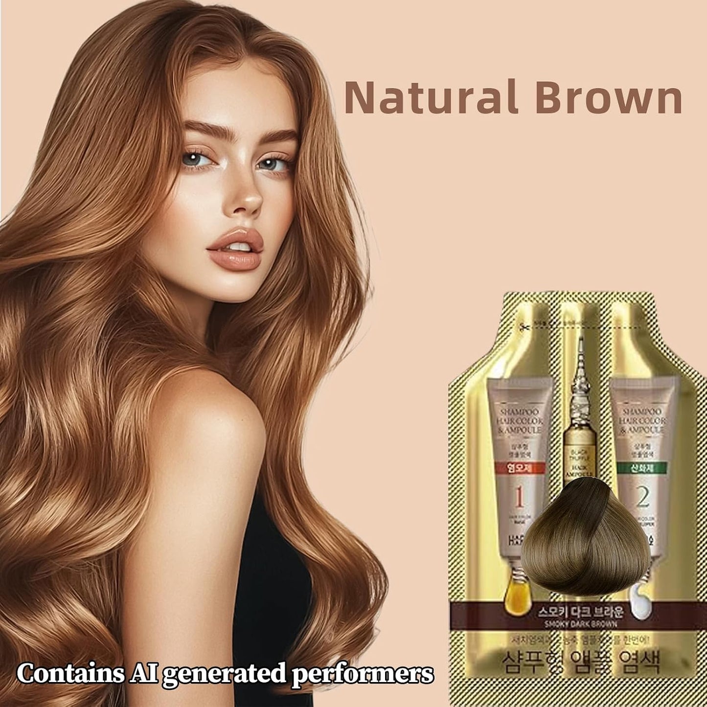 Instant Hair Dye Shampoo Ampoule - Permanent Gray Hair Coverage with Keratin & Collagen | Natural Brown, Paraben-Free, 5-Minute Application
