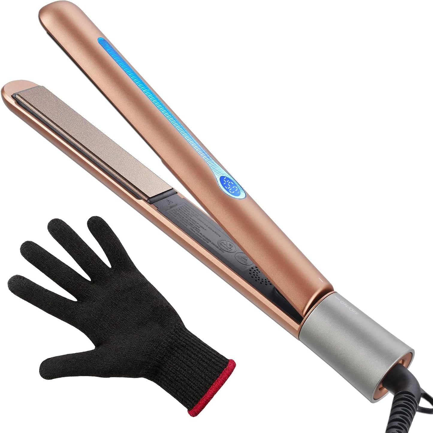 NITION Ceramic Tourmaline Hair Straightener - Fast Heating 1" Flat Iron with 3D Floating Plates | Gold Finish, Travel-Friendly