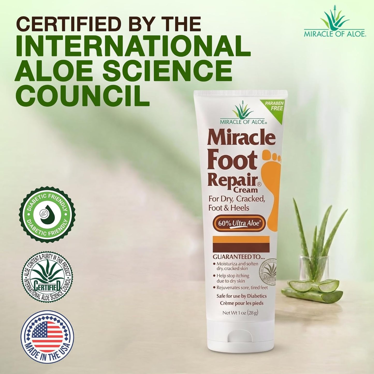 Miracle Foot Repair Cream - UltraAloe Moisturizing Formula for Dry, Cracked Heels | 1 oz, 3 Pack