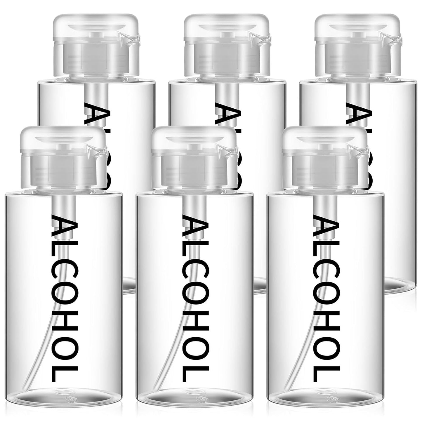 Layhit Alcohol Pump Dispenser Bottles - 10 oz Refillable Liquid Containers for Personal & Salon Use | Clear Cap & Bottle