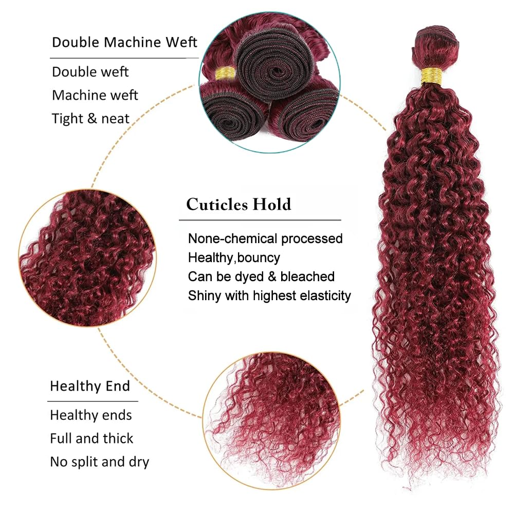 26 26 26 Inch #99J Burgundy Bundles Human Hair Kinky Curly 3 Bundles 100 Grams/Bundle 10A Grade Unprocessed Brazilian Virgin Hairs Wine Red Bundles Weaves Hair Extensions For Women