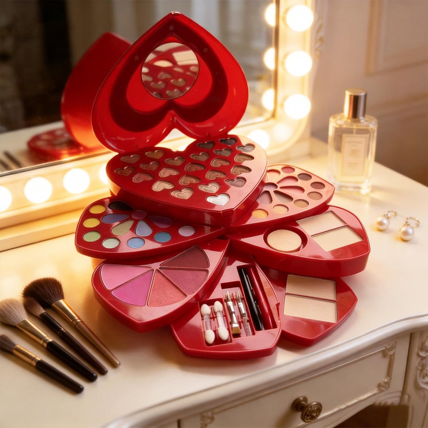 Heart Shape Makeup Kit - 60 Color All-in-One Cosmetic Set with Eyeshadow, Lipstick & Brushes | Perfect Gift for Women & Teens