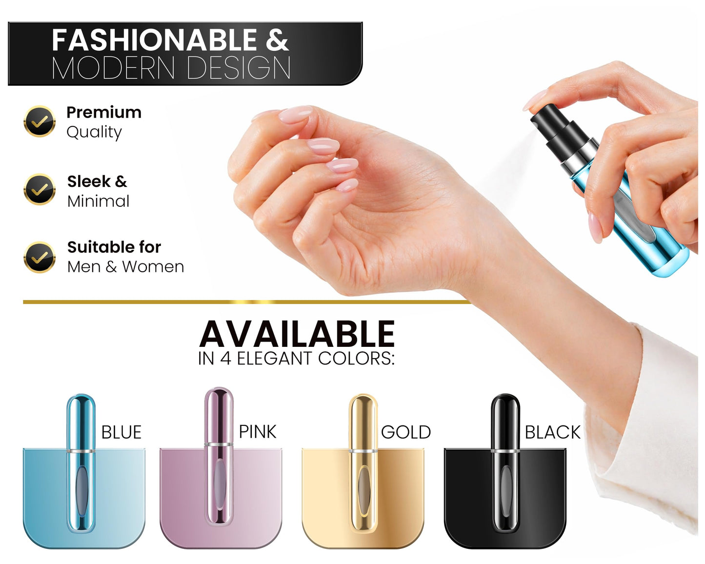 4 Pcs Refillable Perfume Atomizer, Travel Perfume Bottle Refillable and Leak-Proof, Portable Empty Cologne Atomizer, Mini Refillable Perfume Bottle for Pocket, Easy to Refill Decant Sprayer (5 ml)