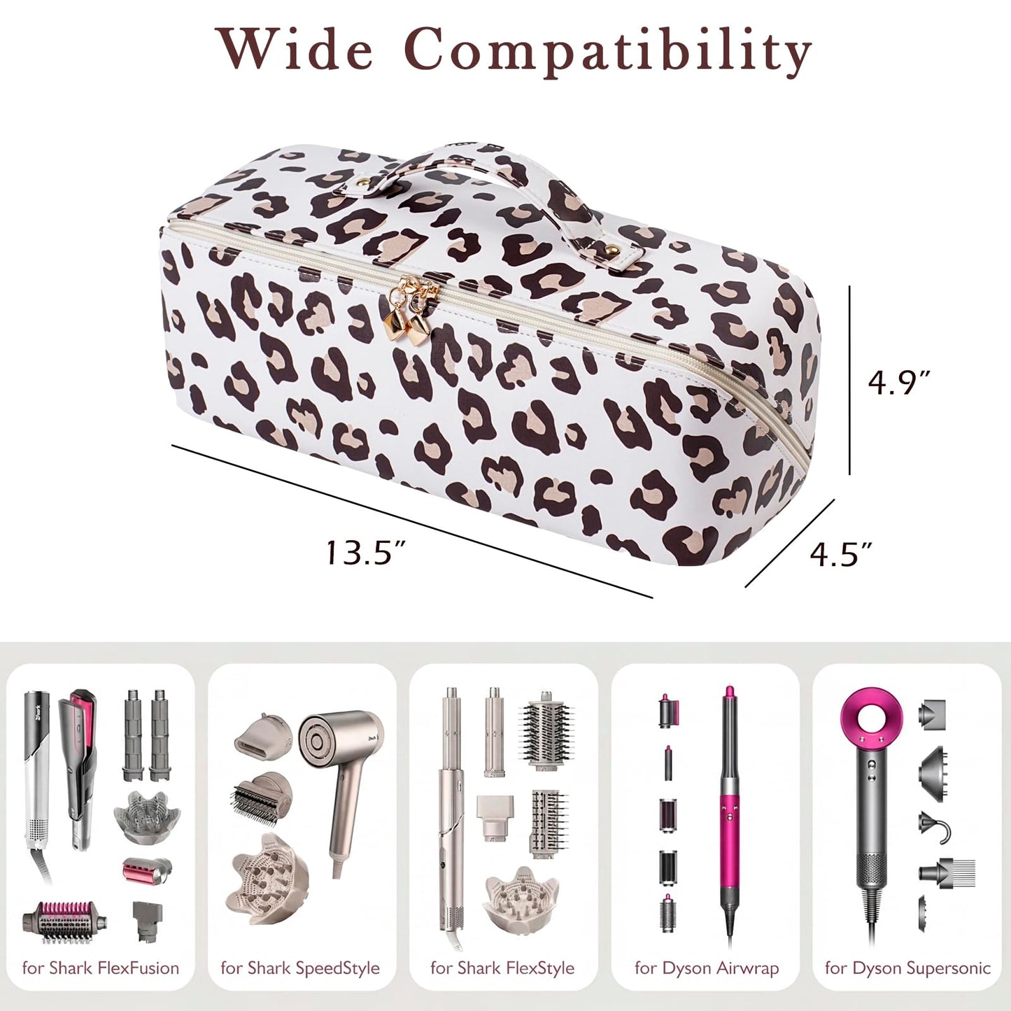 RSRSLEII Hair Tools Travel Bag, Waterproof Hair Styling Accessories Storage Case for Hair Dryer Straightener Curling Iron, Wide-open Hot Hair Tool Organizer with Dividers(01 Leopard)