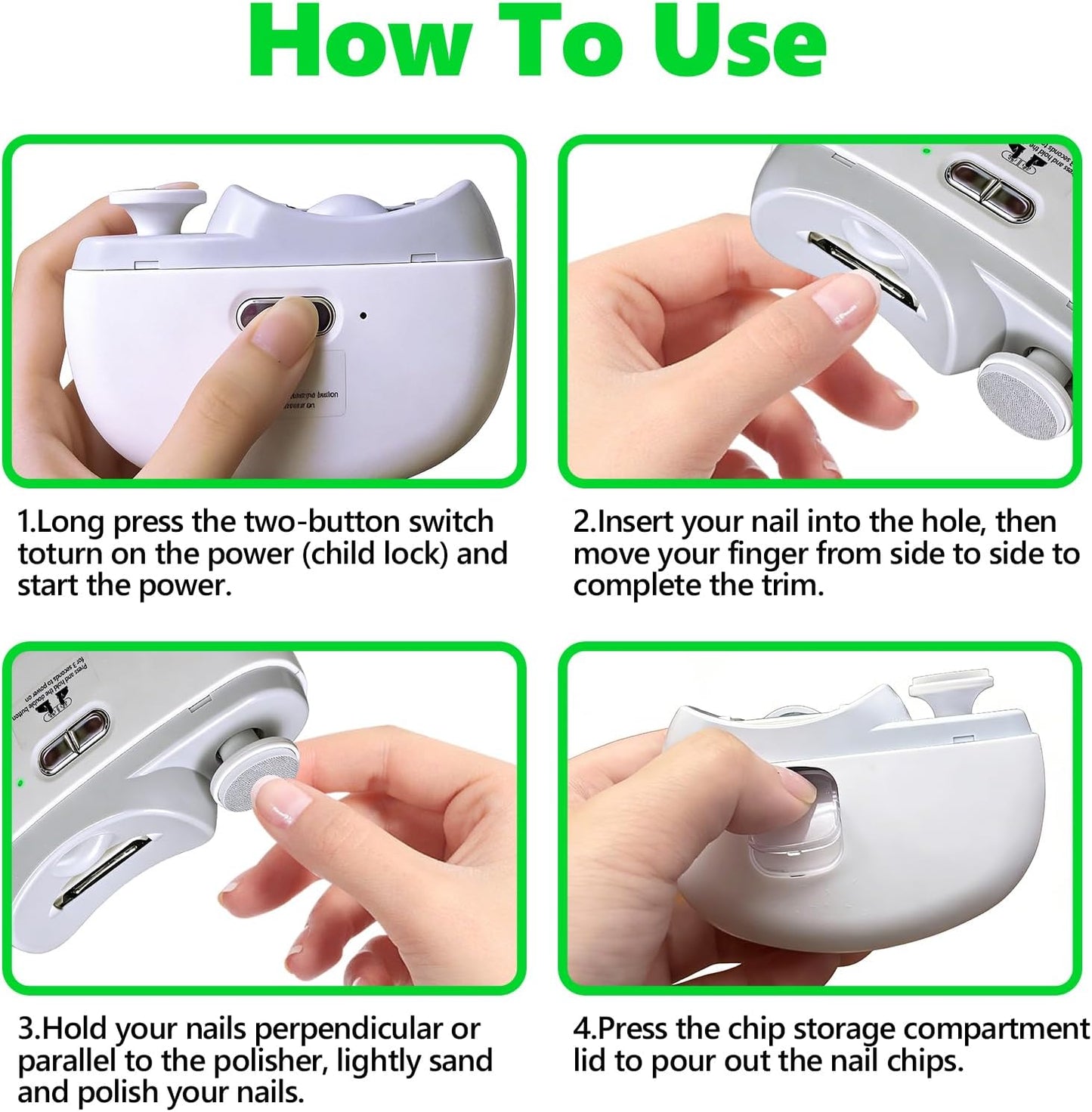 Electric Nail Clipper & Trimmer - 2 in 1 Automatic Nail Grinder with LED Light | USB Rechargeable, Quiet & Efficient for All Ages