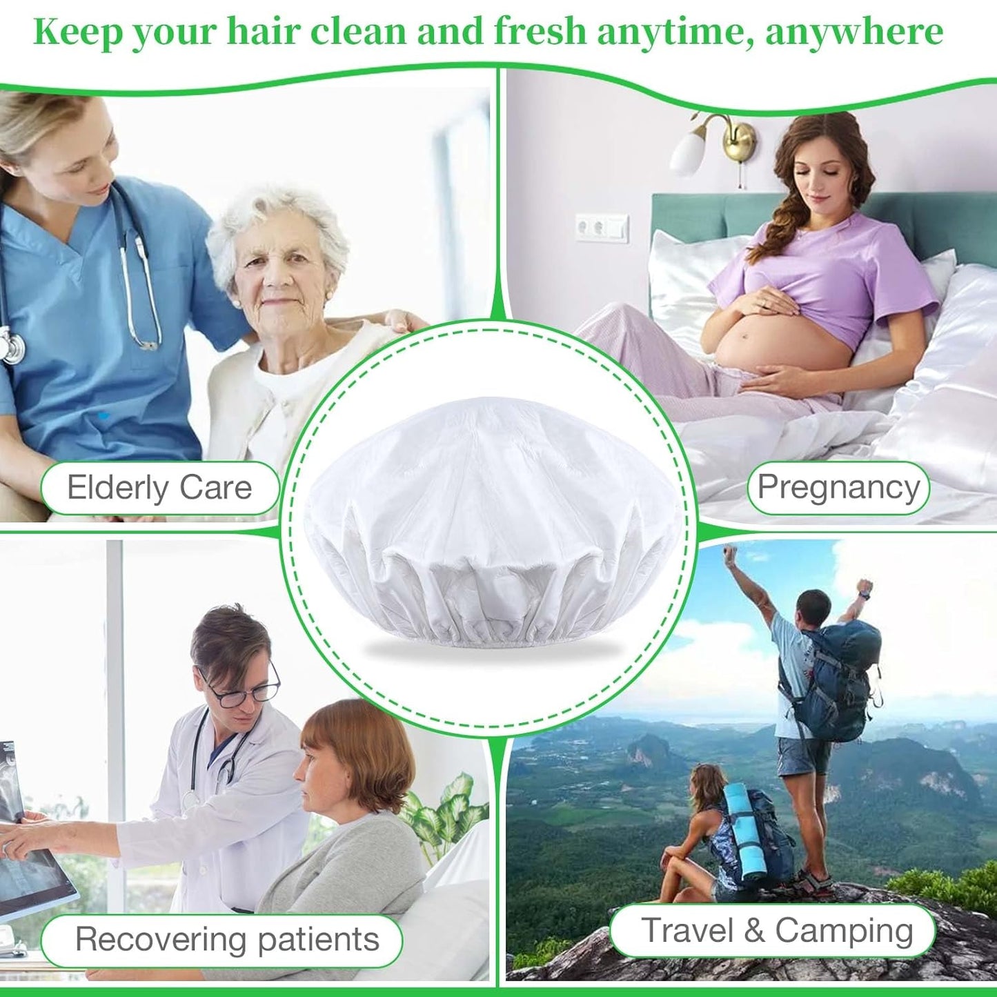 Waterless Shampoo Caps - No Rinse Hair Washing Shower Caps | 6-Pack for Elderly & Camping