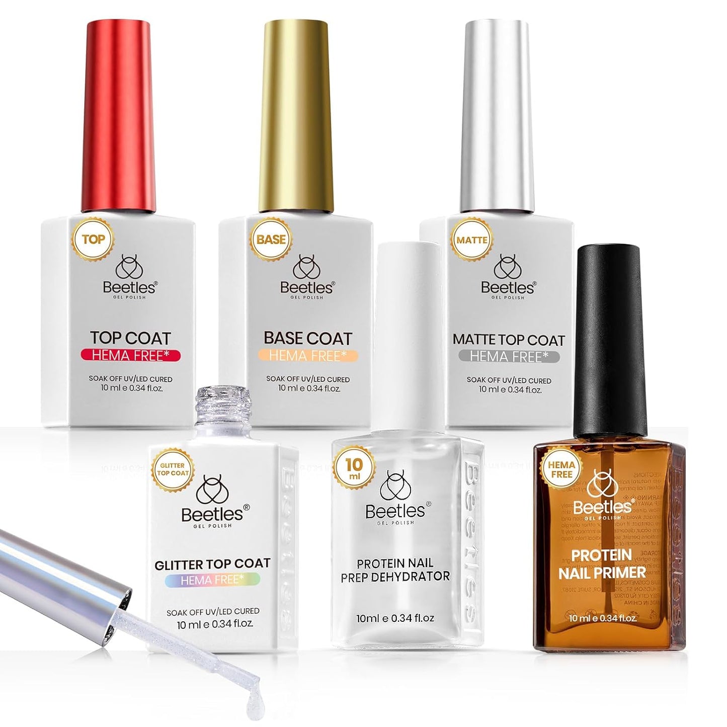 Beetles Gel Base and Top Coat Set - 15ml | Extra Glossy Finish, Acid & Hema Free Nail Prep Bond